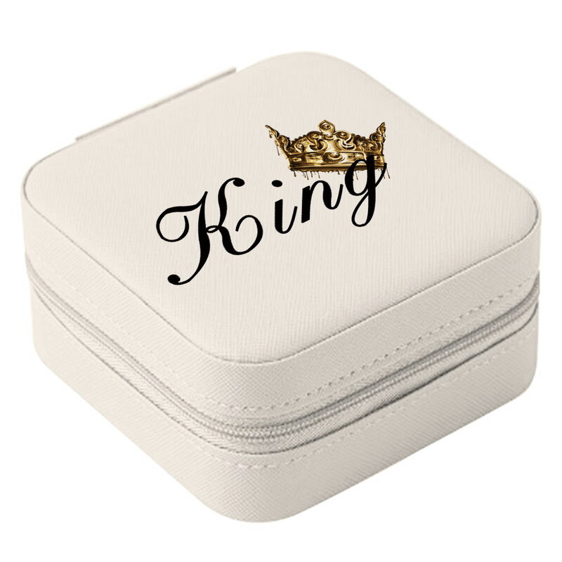Jewelry Organizer Display Travel Jewelry Case Boxes King Print Locket Necklace Jewelry Box Leather Storage Earring Ring Holder