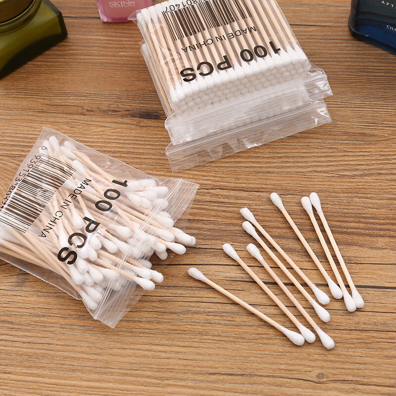 100pcs/bag Random Package Baby Cotton Swabs Disposable Wood Swabs Cotton Bud Rod for Baby Health Care Girls Makeup Swabs