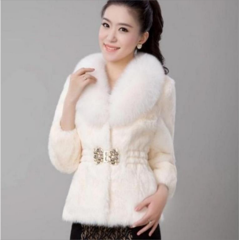 Mantel bulu imitasi wanita, mantel pakaian wanita kerah rubah imitasi slim-fit musim gugur dan musim dingin