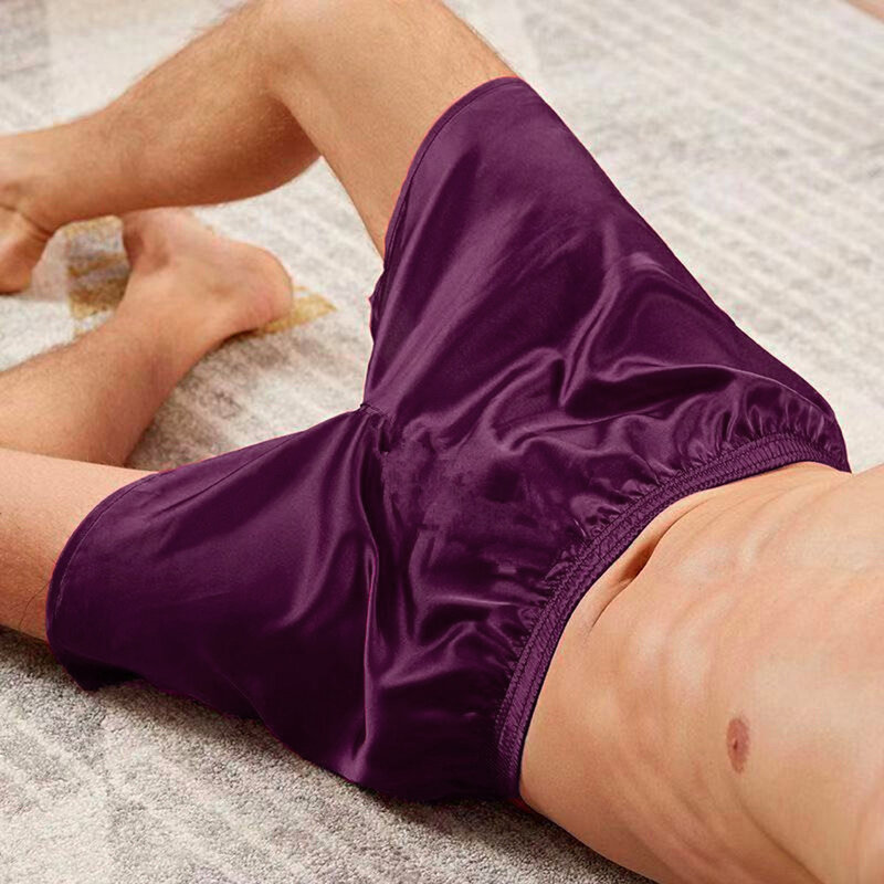 Men\\\'s Silk Satin Summer Soft Breathable Sleep Bottoms Home Wear Short Pants Pajamas Pyjamas Nightwear Clothing