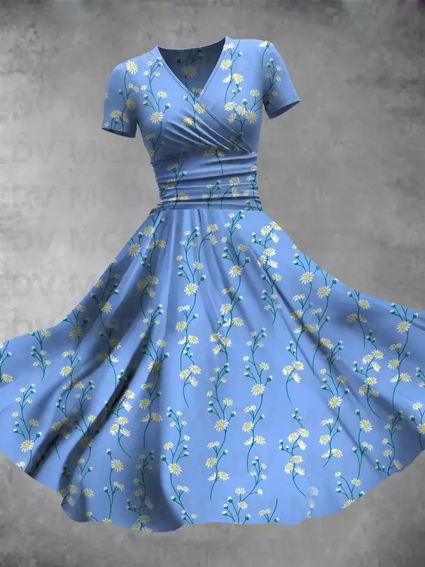 Женское платье-макси с цветочным принтом, V-образным вырезом