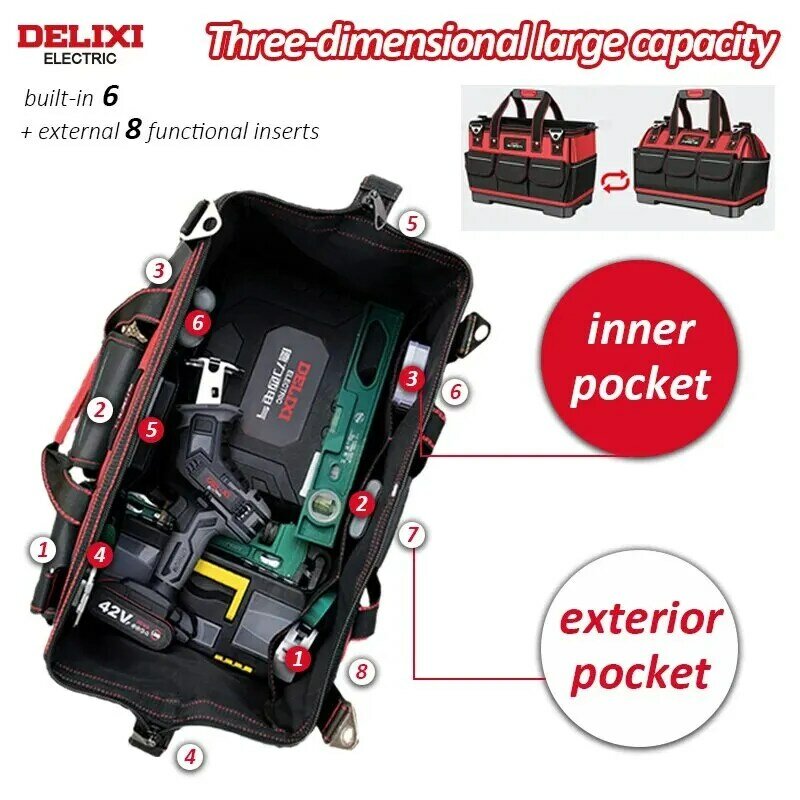 DELIXI-Bolsa de herramientas eléctricas, caja de Hardware eléctrico duradero, bolsa de almacenamiento portátil multifuncional de lona dedicada