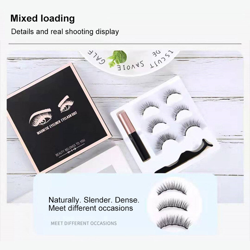 Magnetische Wimpers Valse Wimpers Herhaald Gebruik Wimpers Waterdichte Vloeibare Eyeliner Met Pincet Make-Up Set