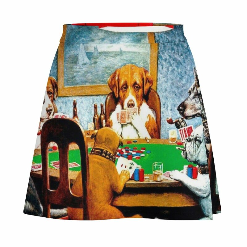 Anjing bermain POKER : Vintage C M Coolidge cetak rok Mini pakaian wanita rok