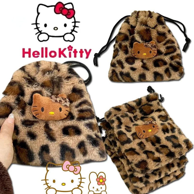 Sanrio Hello Kitty macan tutul lucu perjalanan portabel lipstik kosmetik Organizer tas tangan dompet tas kantong 2024