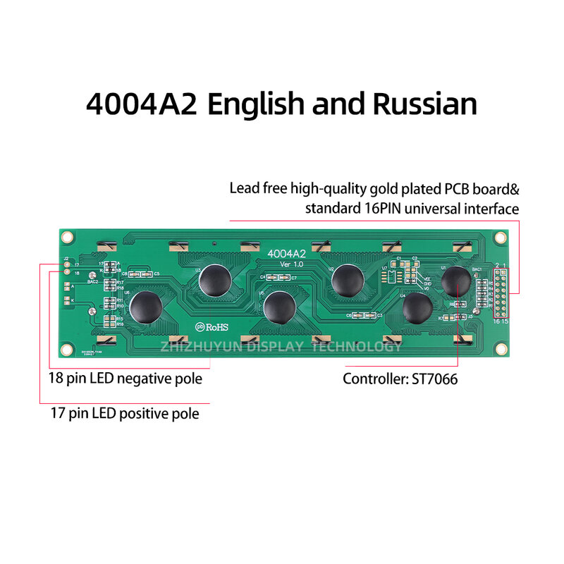 Écran LCD Rick Tech 40x4 40tage, version anglaise et russe 4004A2, film jaune et vert, port parallèle LCM 190x54x13.1