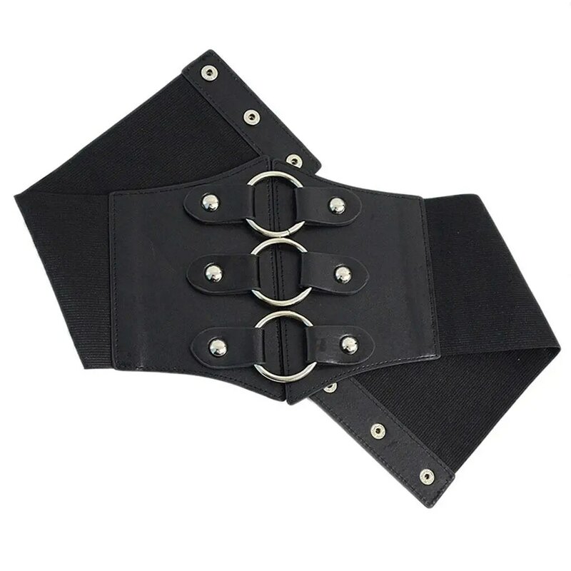 Cinturón de cintura de cuero de imitación elástico para mujer, cinturón de corsé de moda informal