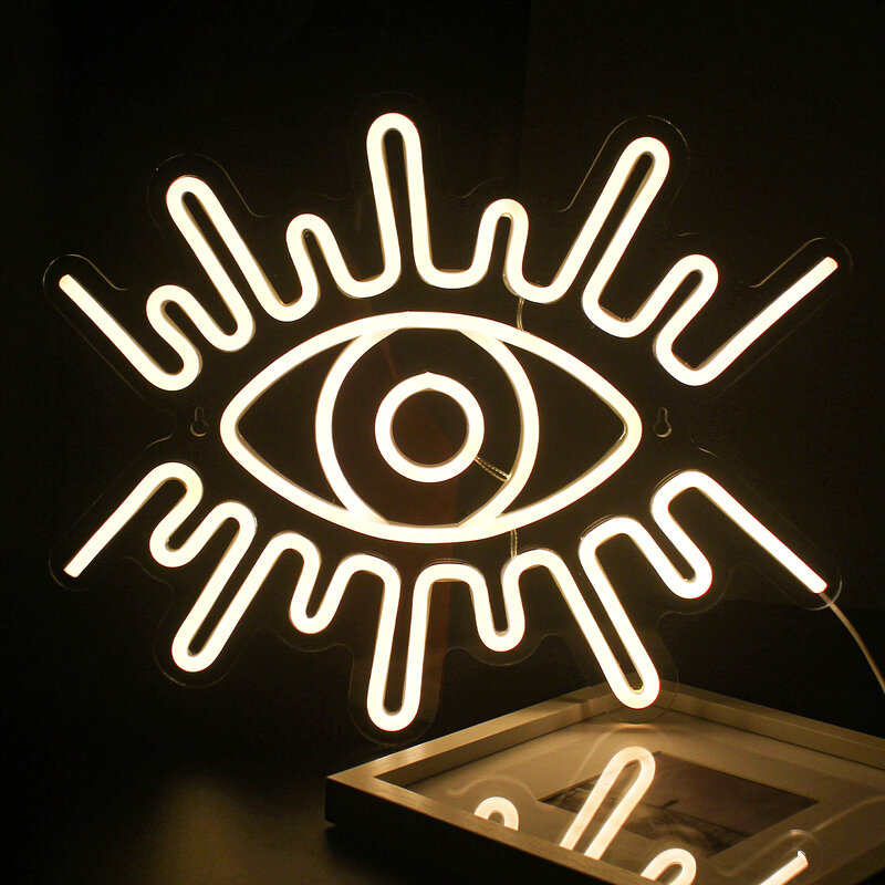Biały Evil Eye Neon Sign LED Estetyczna dekoracja pokoju do domu Impreza Bar Sypialnia Rekwizyt fotograficzny Wisząca sztuka Dekoracja lampy ściennej