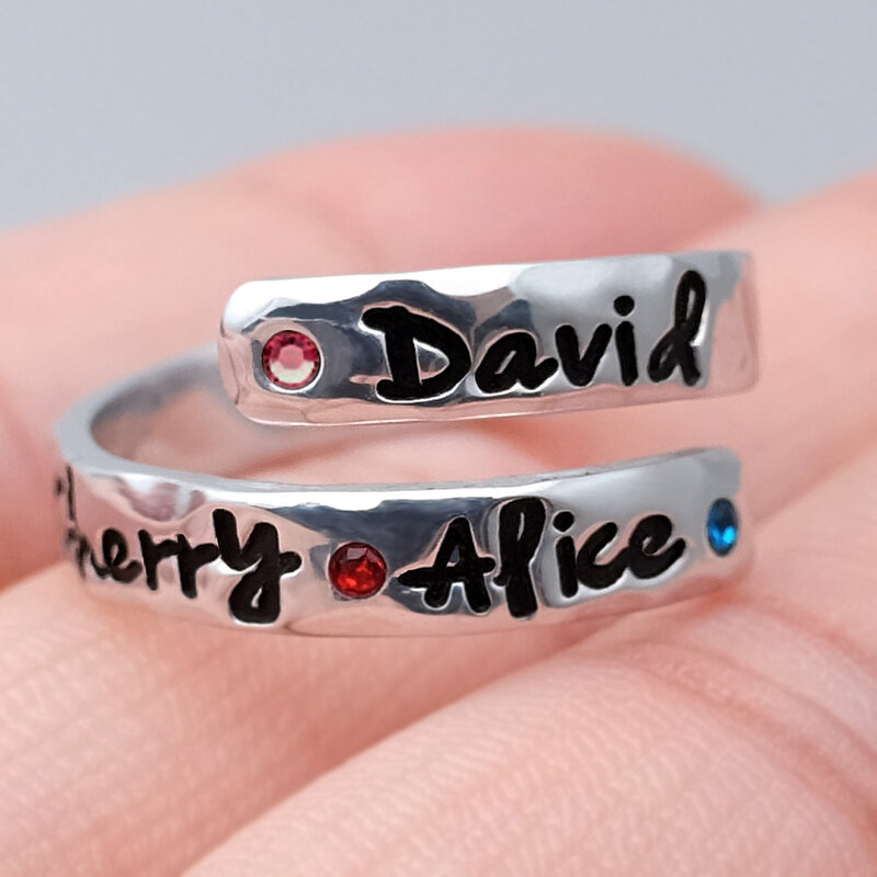 Anello con nome personalizzato con Birthstone anello con nomi incisi personalizzati anello avvolgente personalizzato regalo per mamma compleanno regalo festa della mamma