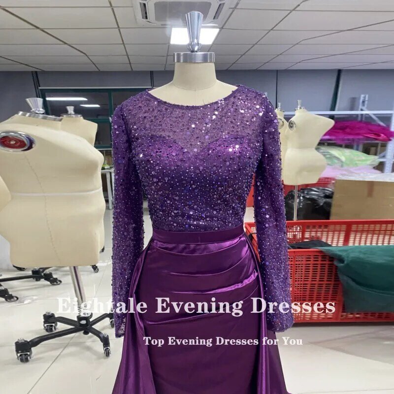 Eightale gaun malam berkilau dengan rok dapat dilepas lengan panjang buatan khusus gaun pesta Prom putri duyung jubah de Soiree femme