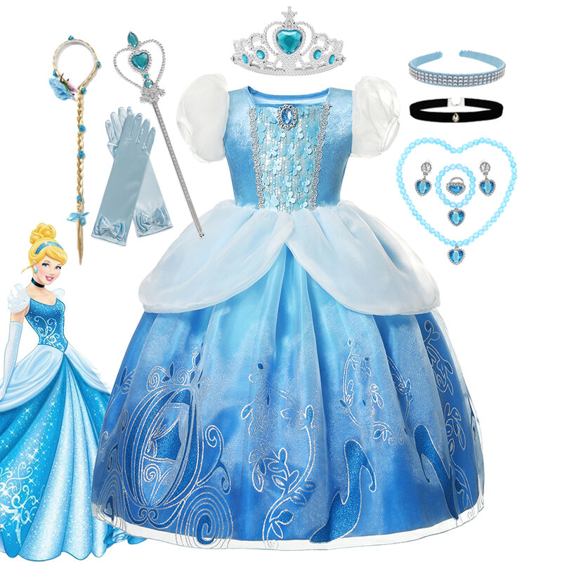 Disney Girl Cinderella Cosplay Dress Up Clothes For Girls Halloween Carnival Party Princess Costume Kids Birthday Wedding Gown