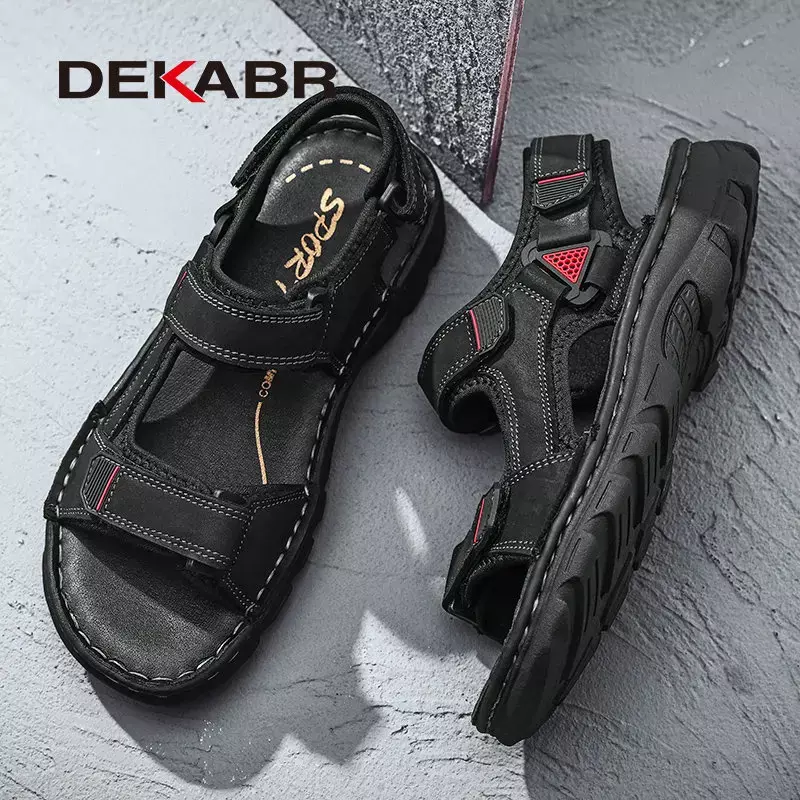 DEKABR-Sandalias de piel auténtica para hombre, zapatos informales de verano para vacaciones y playa, zapatillas antideslizantes para exteriores, talla 48