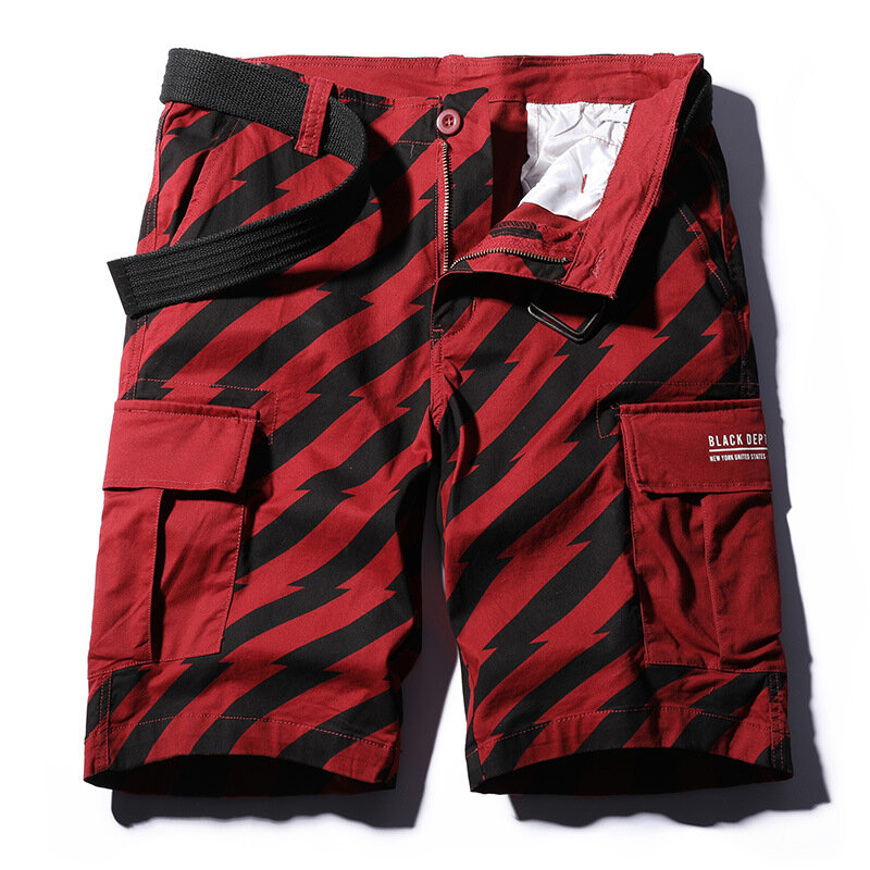 Summer Men's Cargo Shorts Male Fashion Striped Design Multiple Pockets Outdoor Shorts