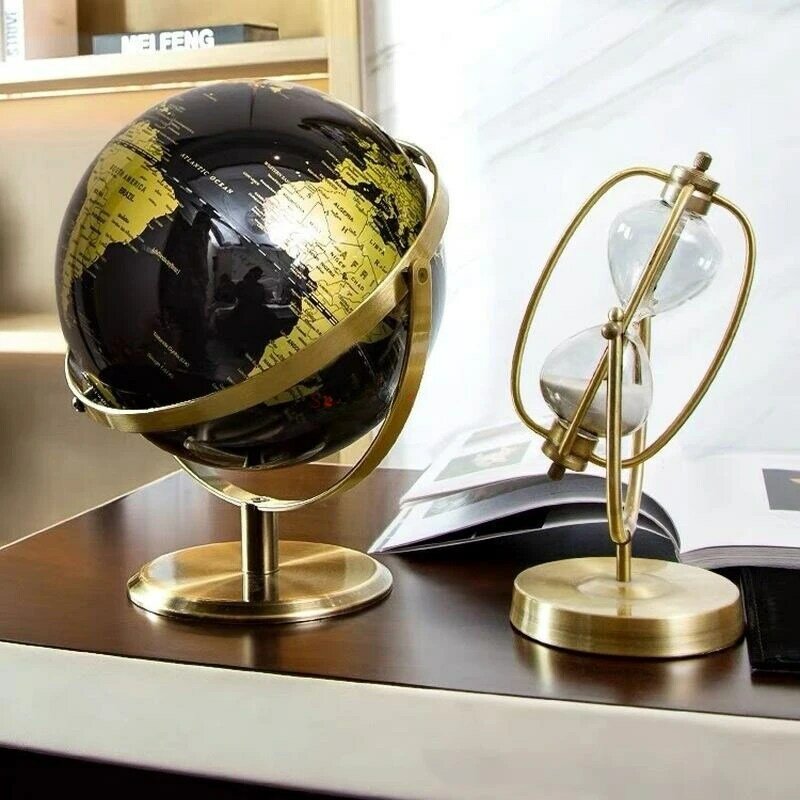 20/23cm czarny wspornik złoty Metal obracający się globus dekoracja stołu geografii globus z mapą świata metalowe rzemiosła do nauczania dekoracji