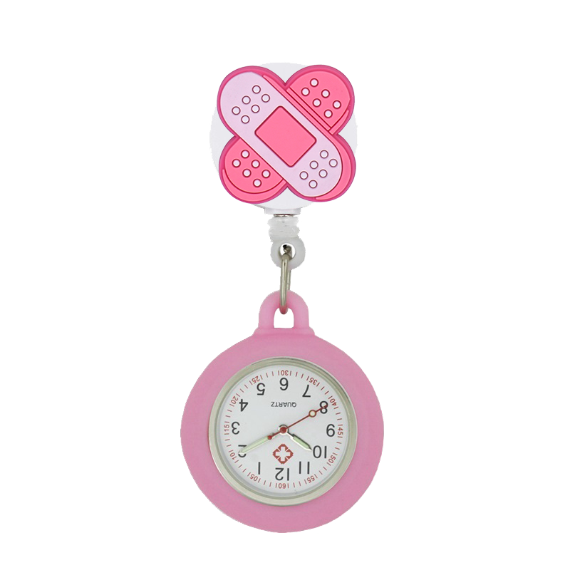 YIJIA Cartoon Red Cross Retractable Badge Reel Pocket Watches for Nurse with Colourful Silicone Case for Medical Workers