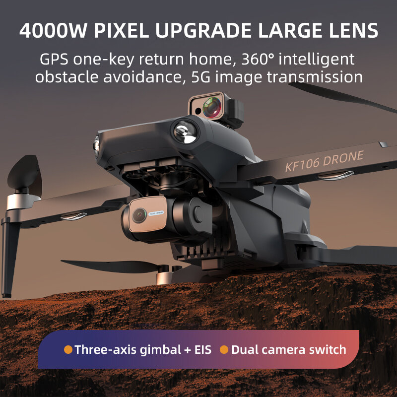 2022 Mới KF106 Max Máy Bay Không Người Lái 8K Chuyên Nghiệp 5G WIFI HD Camera Ổn Định Hình Ảnh 3 Trục Gimbal Động Cơ Không Chổi Than có Thể Gập Lại Quadcopter
