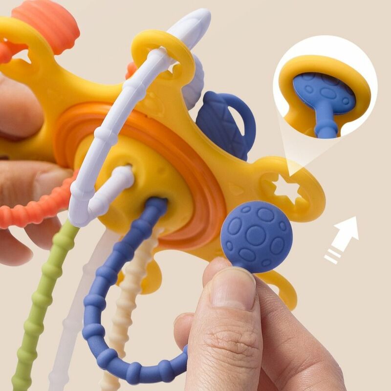 Zabawka ząbkowanie 3 w 1 dziecko zabawki sensoryczne bezpieczny silikon PP dziecko ciągnąc sznurek zabawka Montessori chwyć palcem treningowe niemowlę