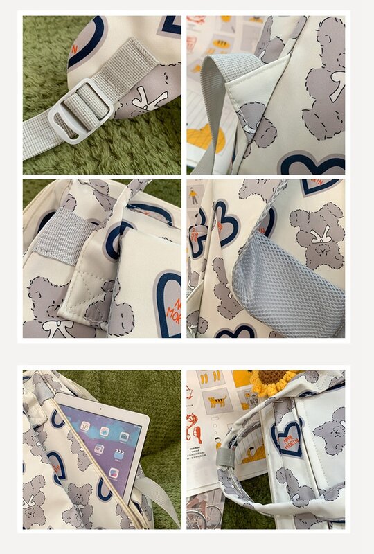 Korean Style Fashion Bear Printing School Backpack for Girls Fashion Bookbag for Women Large Capacity Handbag Rucksack