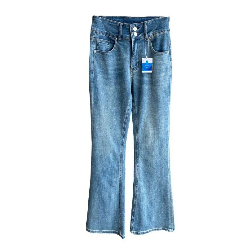 2024 Nieuwe Retro Blauwe Micro Flare Jeans Dames Hoge Taille Slanke Rechte Pijpen Veelzijdige Losse Vloer Wijde Pijpen
