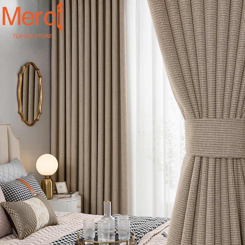 Modern Curtains for Living Dining Room Bedroom Nordic Luxury Shading Window Tulle Drape Pure Color Cotton Decoration Custom Size