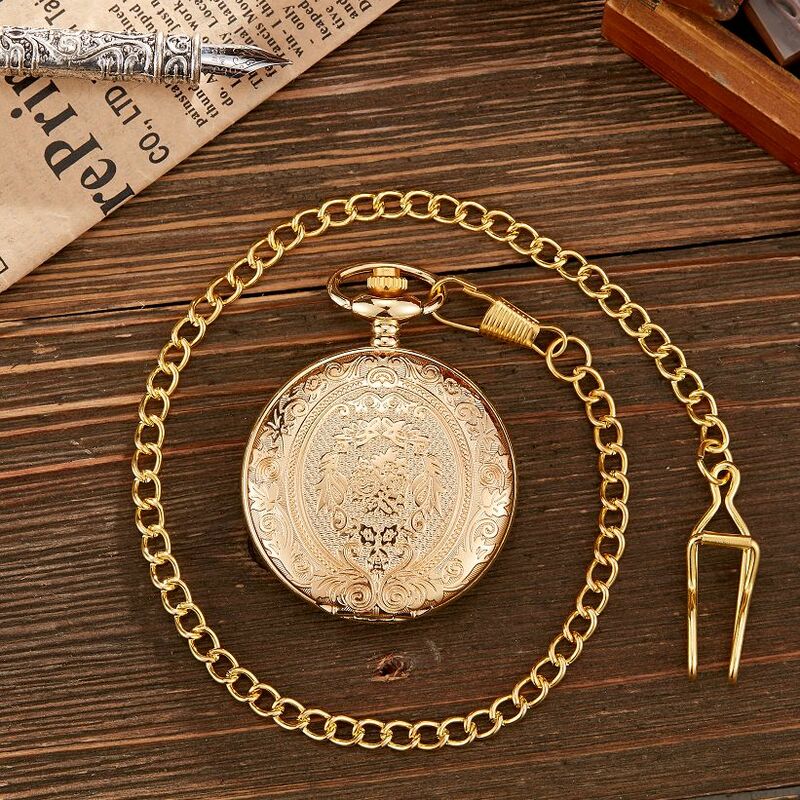 Antico Steampunk Vintage arabo numeri orologio da tasca al quarzo modello floreale cassa collana ciondolo orologio catena uomo donna