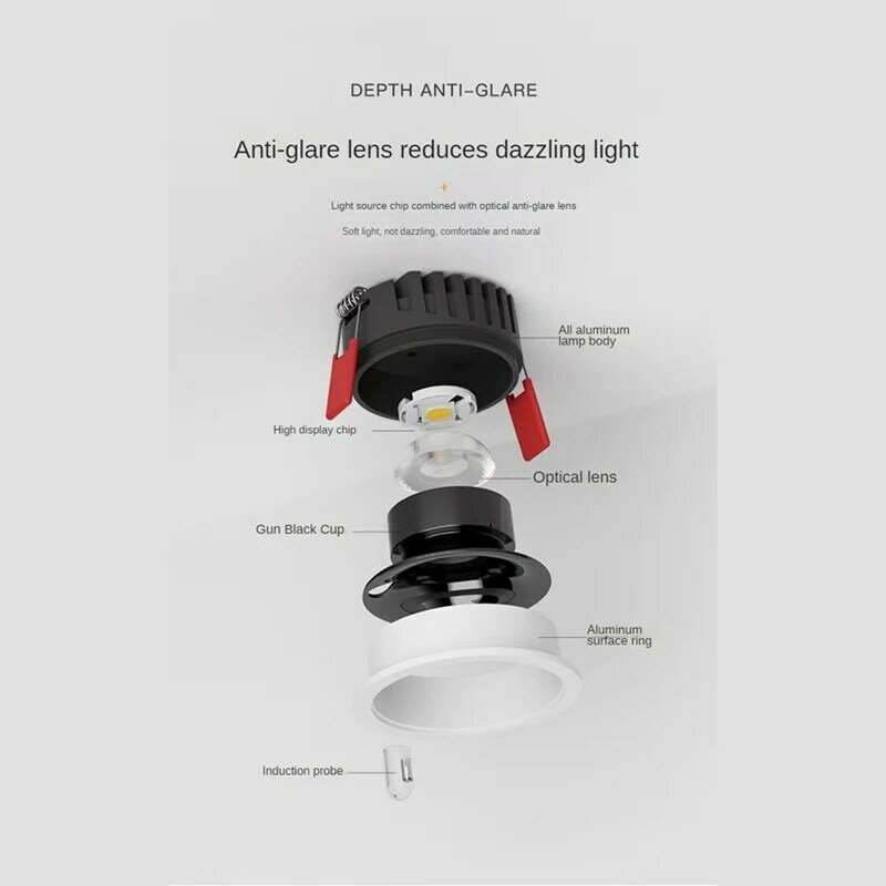 Downlight LED ultrafino embutido estreito, 9W, 4000K, apto para jantar, escritório, quarto, iluminação