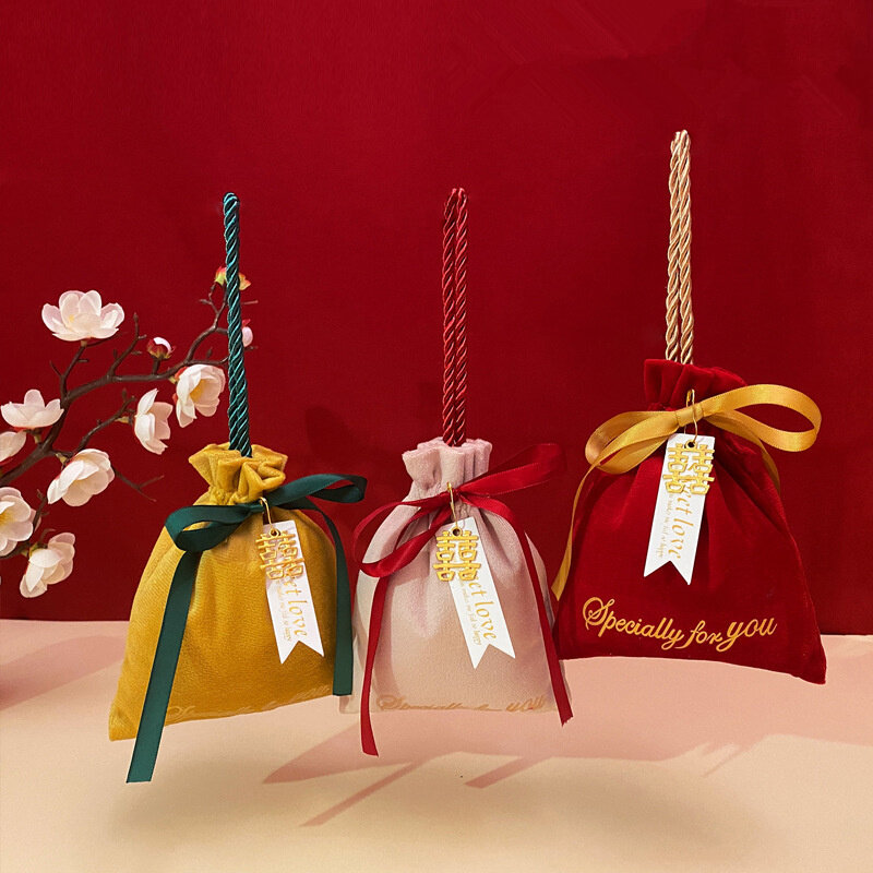 Tas tangan Mini Portabel Multifungsi, tas penyimpanan permen kreatif, Saku, tali beludru, gaya Cina untuk pernikahan