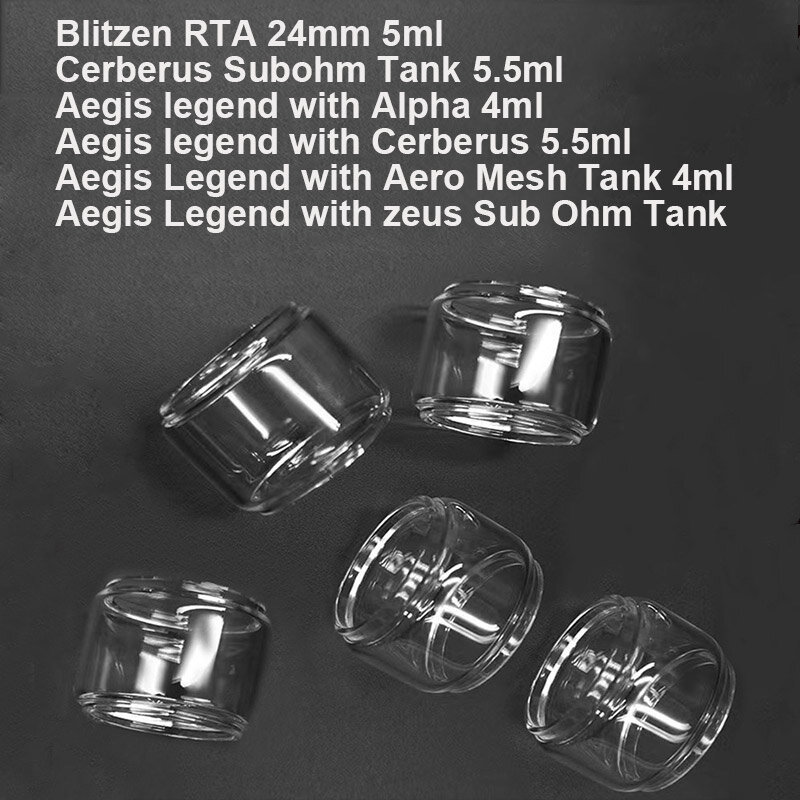 Tubo de vidro bolha para Aegis Legend, Alpha Cerberus Aero Mesh Tank, Zeus Sub Ohm Tank, Blitzen RTA Recipiente de vidro, 5pcs