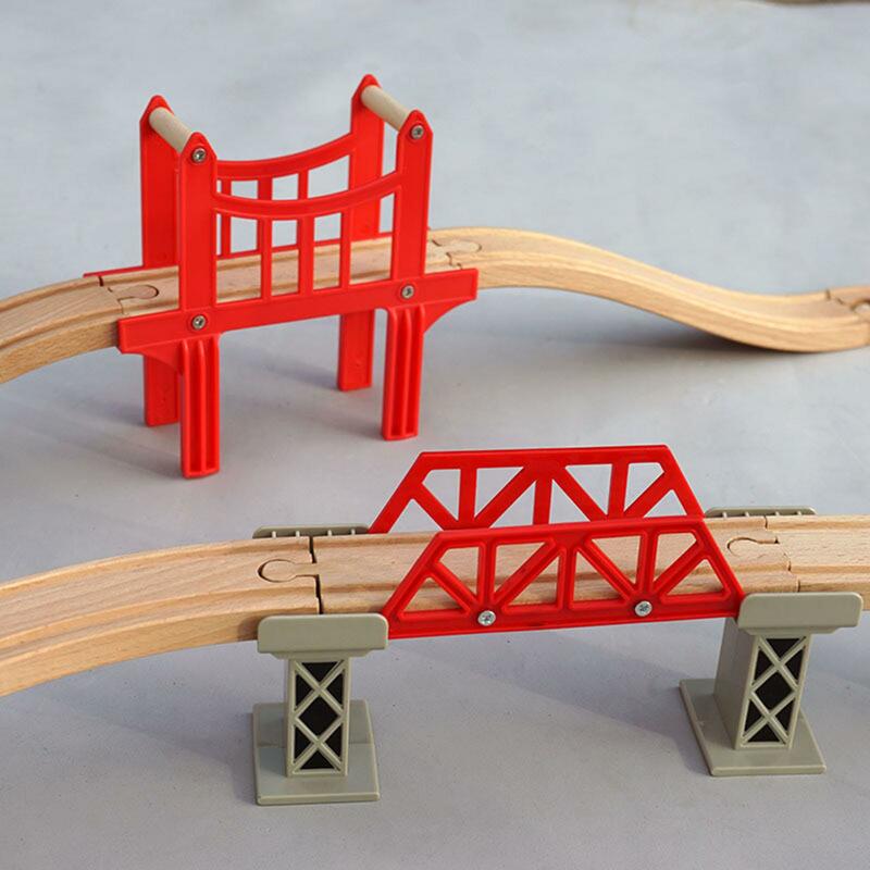 2xwooden TRACK Bridge DIY อุปกรณ์เสริมของขวัญสำหรับเด็กโรงเรียน B