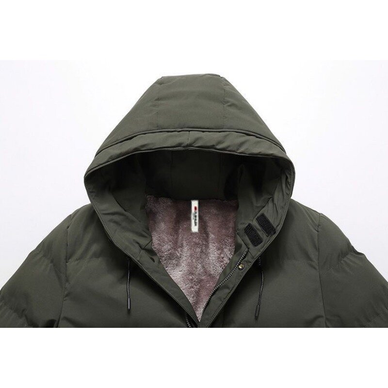 2023 New Men Cotton Coat Winter Jacket Mid-length Loose Parkas Plus Fleece Thick Leisure Outwear Hooded Fashion Overcoat