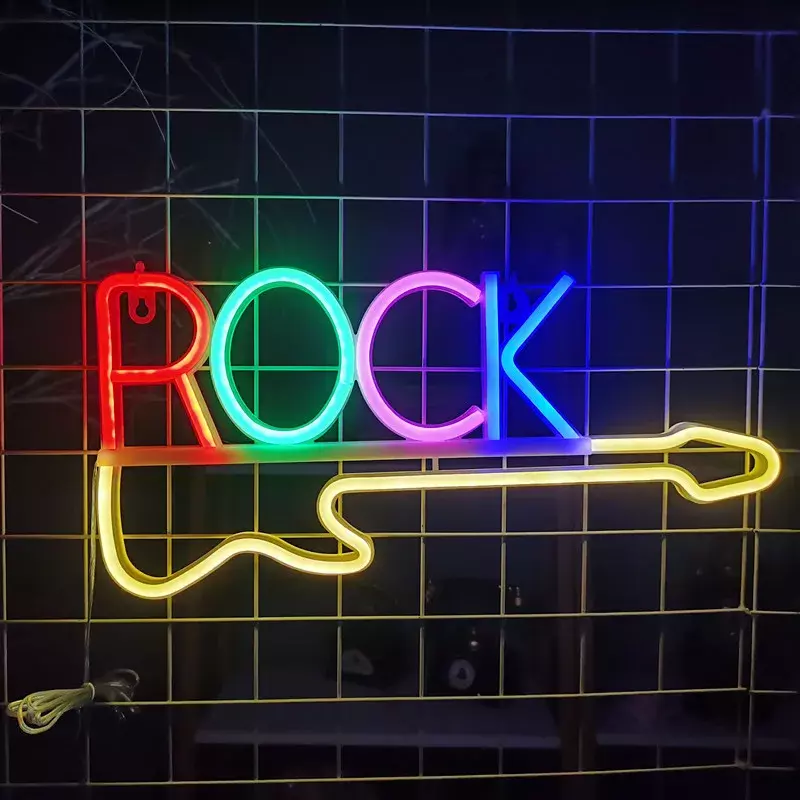 Rock Music Neon Signs Guitar Neon Signs Wall Decor USB Led Art Signs for Bedroom Music Party Rock Studio Bar Disco Party Neon