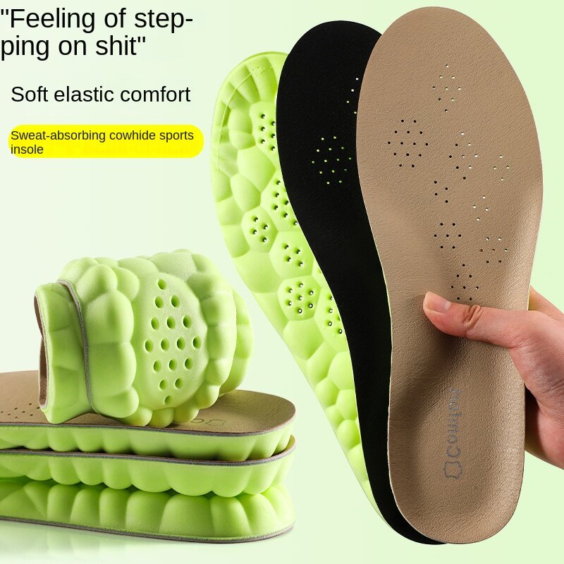 SamRera Cowhide Insoles Leather Latex Breathable Sports Insole Shock Absorbing Plantar Fasciitis Inserts Arch Support Shoes Pads