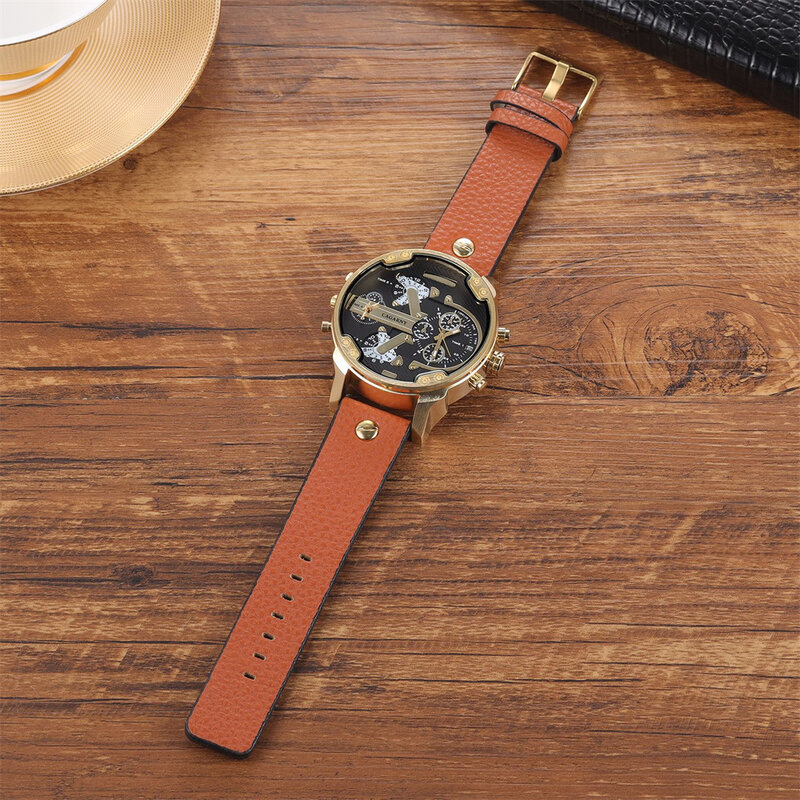 人格時計男性トレンドクリエイティブスタイル大型のダイヤルメンズ特大腕時計時計レザーストラップクォーツ腕時計レロジオmasculino