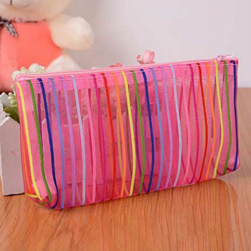 Useful Makeup Case Visible Multi-purpose Lightweight Korean Style Colorful Striped Makeup Bag  Makeup Bag Dust-proof