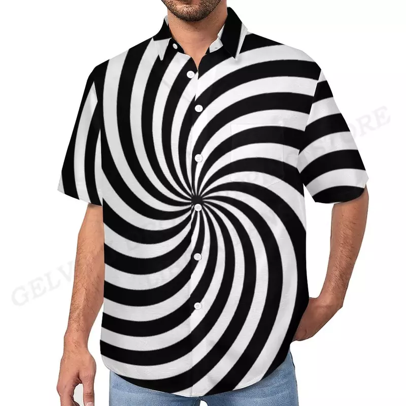 남녀공용 옵티컬 Illusion 셔츠, 하와이 셔츠, 쿠바 라펠 셔츠, 남성 의류