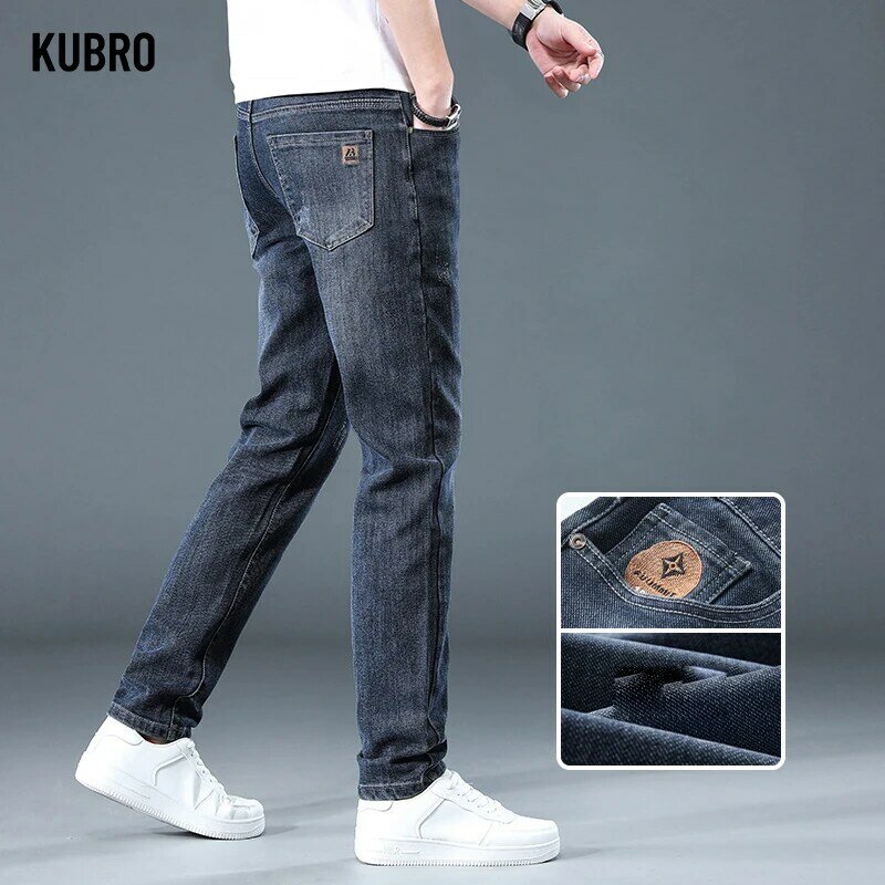 KUBRO-Jeans casual com tudo a combinar para homens, versão coreana, magro, reto, elástico, jeans macio, calça masculina, moda verão, primavera, novo, 2024