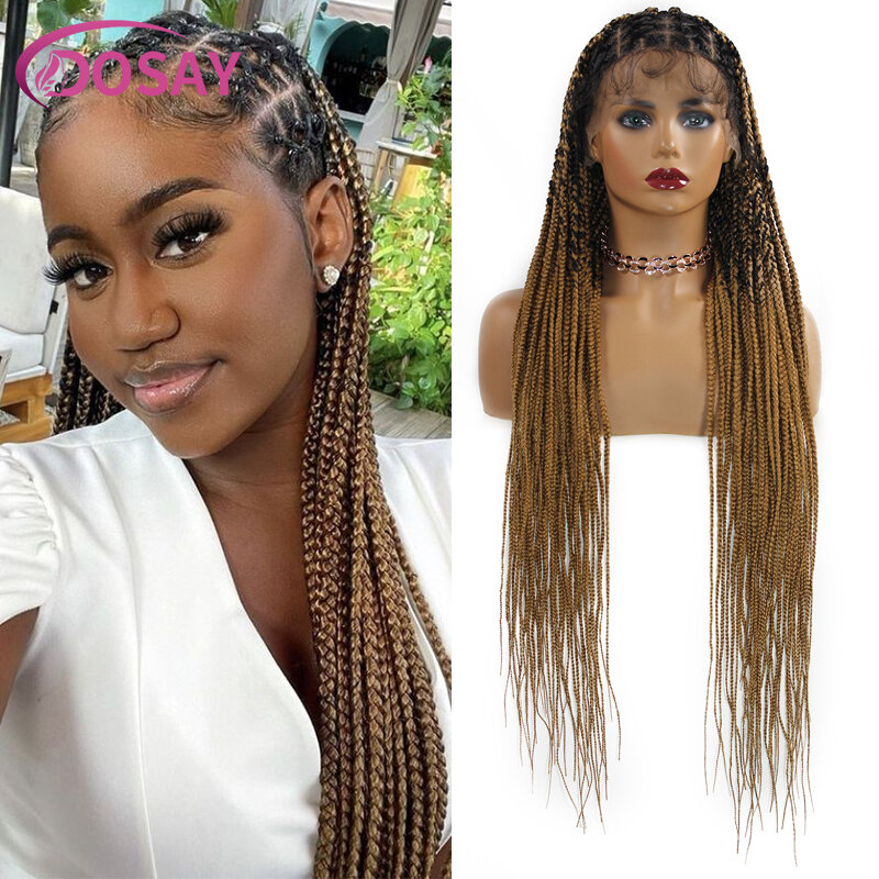 Synthetic Full Lace Criss Cross Braid Wig Ombre Blonde Lace Box Braids Wig With Baby Hair 36 Inch Knotless Cornrow Braided Wigs