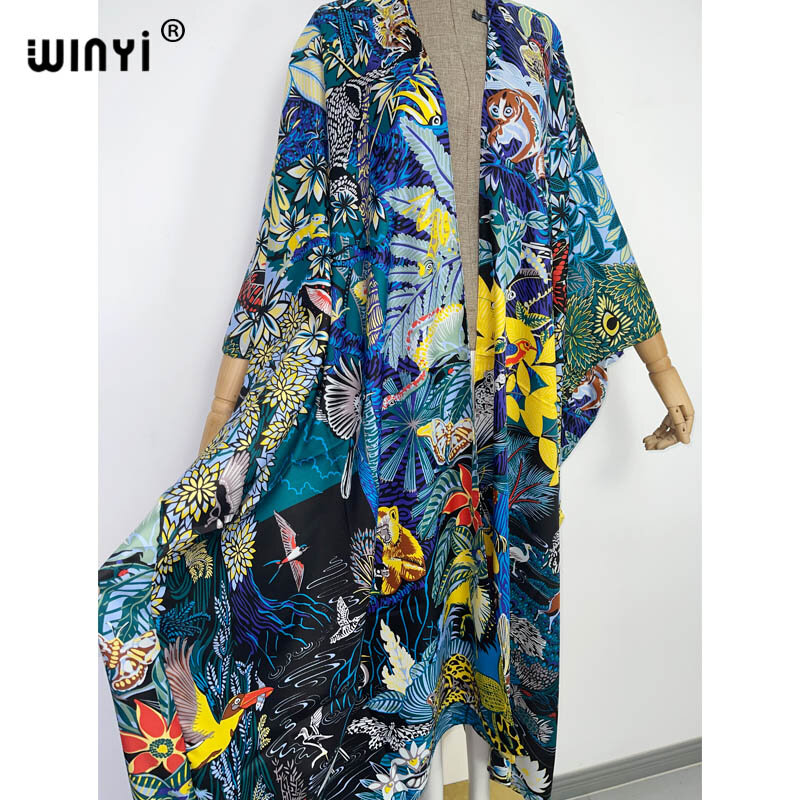 2022 WINYI ชุดบิกินีแฟชั่นสำหรับปาร์ตี้ใหม่หวานๆชุดคาร์ดิแกนพิมพ์ลายเสือดาวโบโฮเซ็กซี่ kimono lengan Panjang วันหยุดคาฟตัน