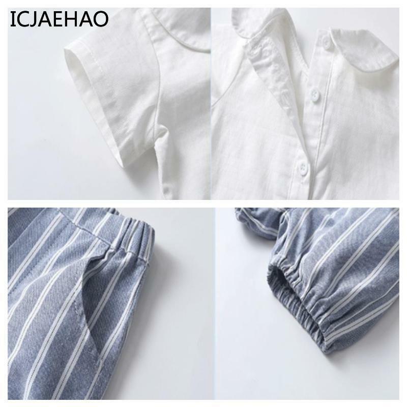 ICJAEHAO Stripes Shorts Suits T-shirt per bambini pantaloni T-shirt per bambini in due pezzi e 2024 neonati Baby Boys Cotton Set Top ricamato