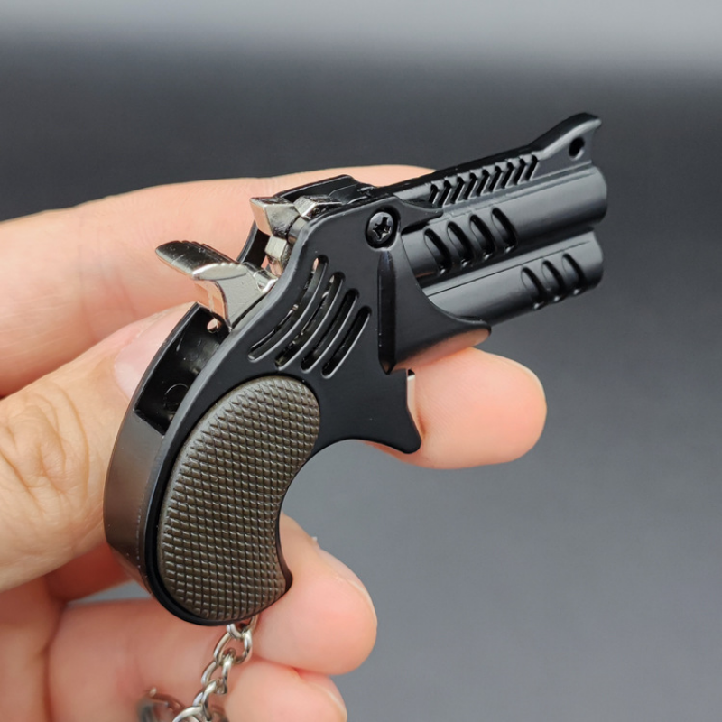 1 Buah EDC Delinger Logam Mini Liontin Lipat Karet Gelang Pistol Keychian Mainan 6-Shot Karet Gelang Lembut Elastis Pistol Hadiah Mainan