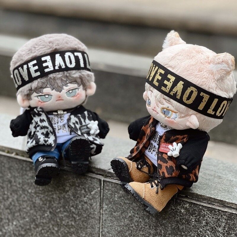 In Stock Handmade 15/20CM 5pc/set Cool Boy Doll Suit T-shirt Leopard Coat Headband Pants Collar Dolls Accessories Outfit