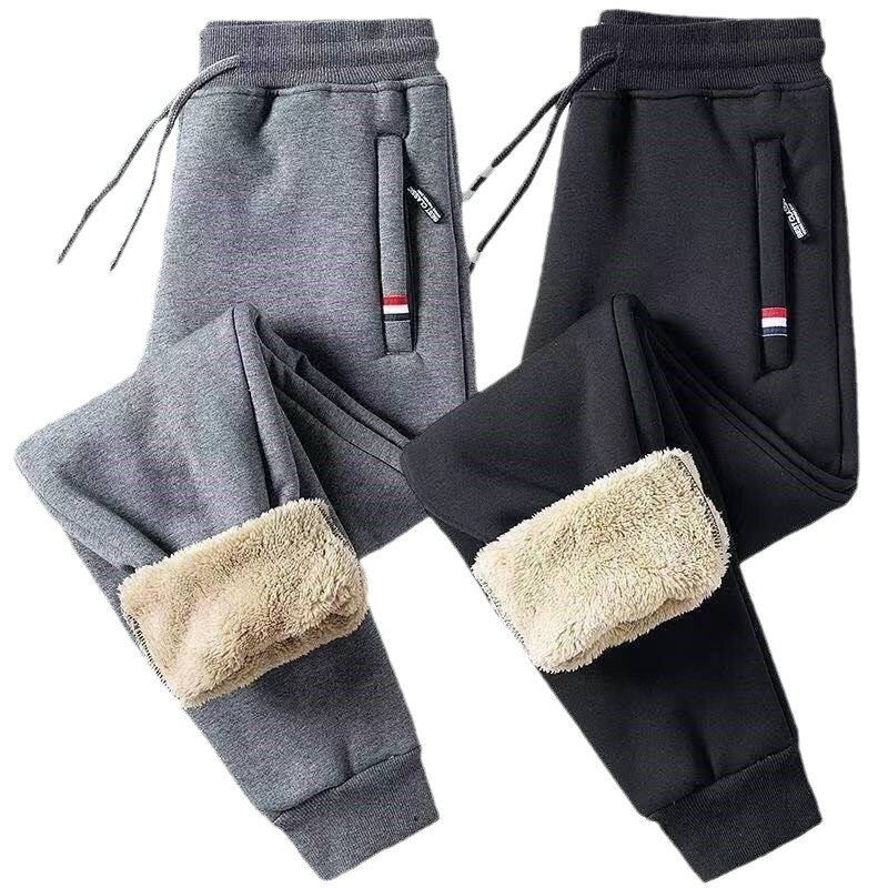 Pantalones de lana de cordero para hombre, pantalón de chándal informal cálido, sólido, con cordón, M-5Xl