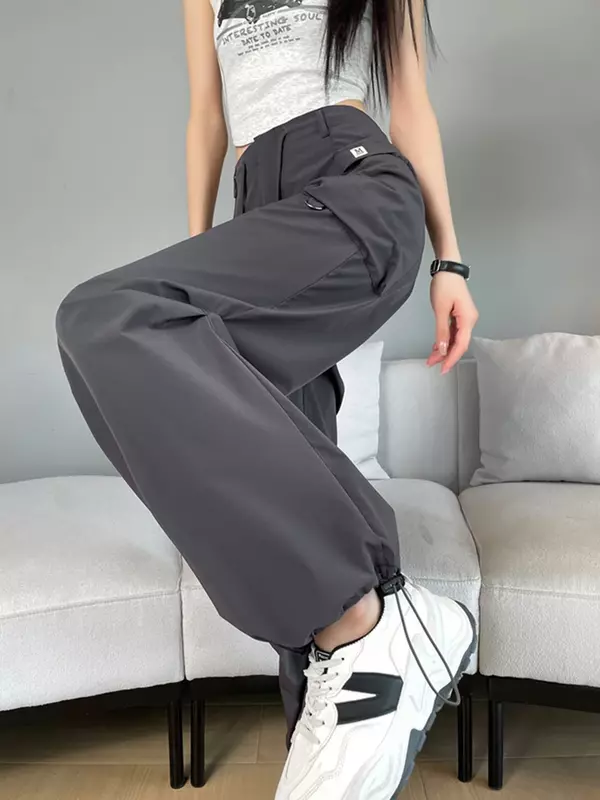 Pantalones Cargo clásicos de cintura alta para mujer, calzas ajustadas de estilo Y2k, informales, holgadas, de Color sólido, a la moda, XS-2XL