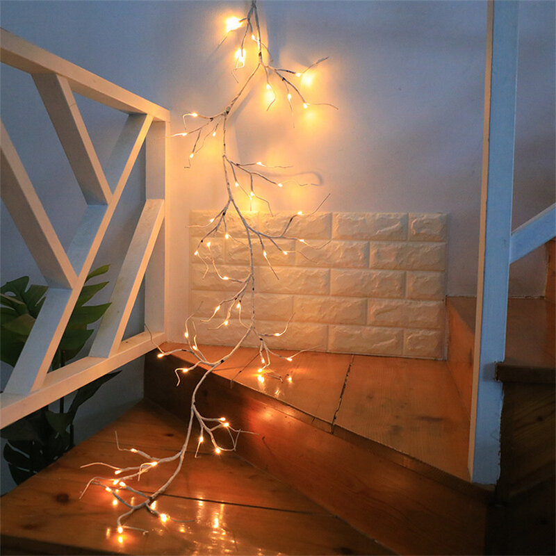 Thrisdar-guirnalda de abedul blanco con luz, 7,3 pies, 72LED, funciona con pilas, enredadera iluminada, árbol de abedul para paredes, decoración de manto de Navidad