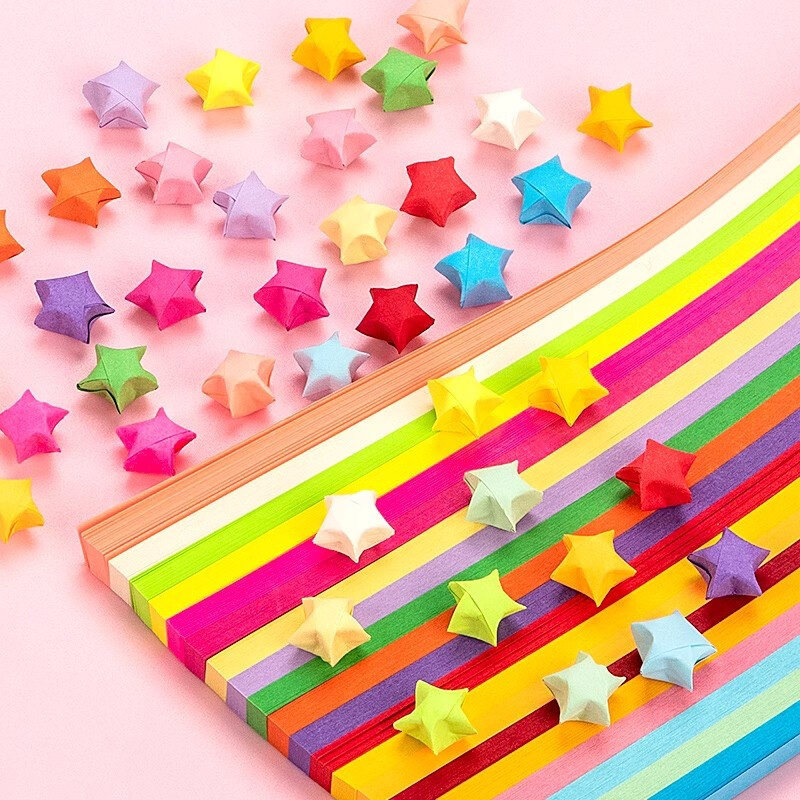 480/1000/2000 buah kertas warna-warni bintang keberuntungan DIY kertas Origami buatan tangan strip dekorasi kertas lipat untuk perlengkapan kerajinan seni