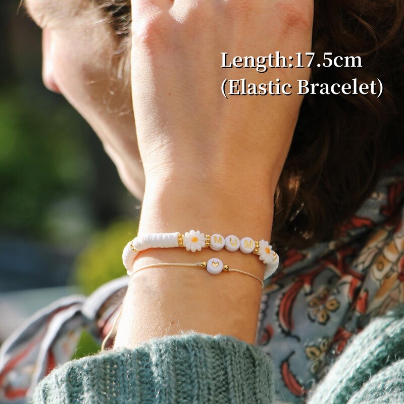 Vlen dostosuj nazwę bransoletka z literą glina polimerowa bransoletki stokrotka spersonalizowana letnia biżuteria dla kobiet Heishi koraliki Pulseras