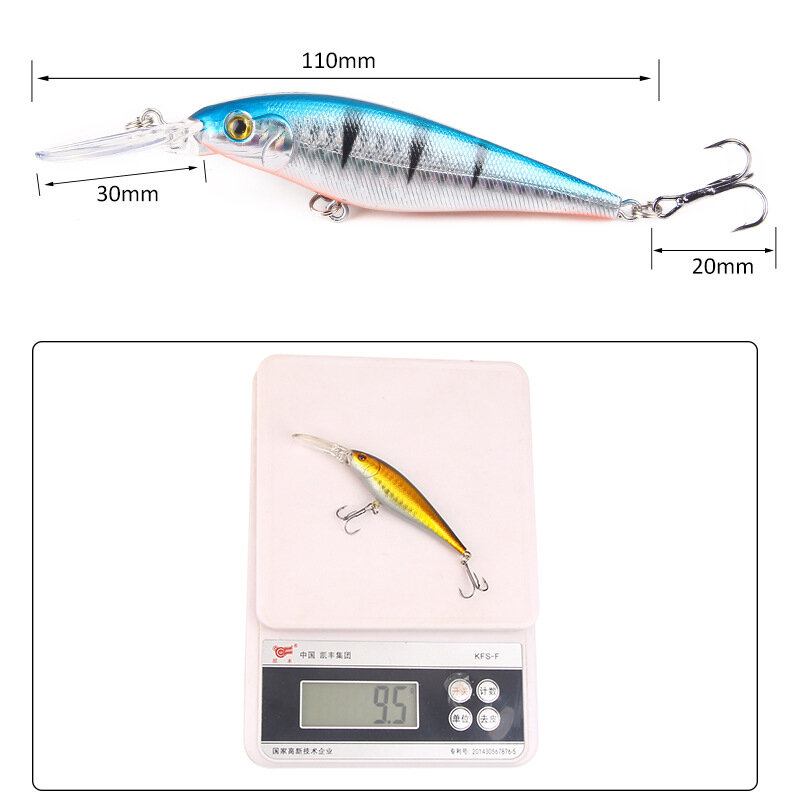 1 buah umpan pancing ikan kecil lidah panjang umpan keras mengambang 11cm 9.5g ABS umpan buatan kedalaman 0.5-1.5m peralatan memancing Pesca