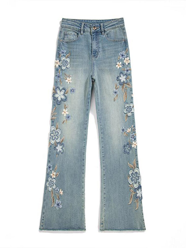 Calça jeans azul folgada feminina, calça jeans solta bordada coreana, harajuku vintage, anos 2000, roupas grandes da moda, Y2k, 2024