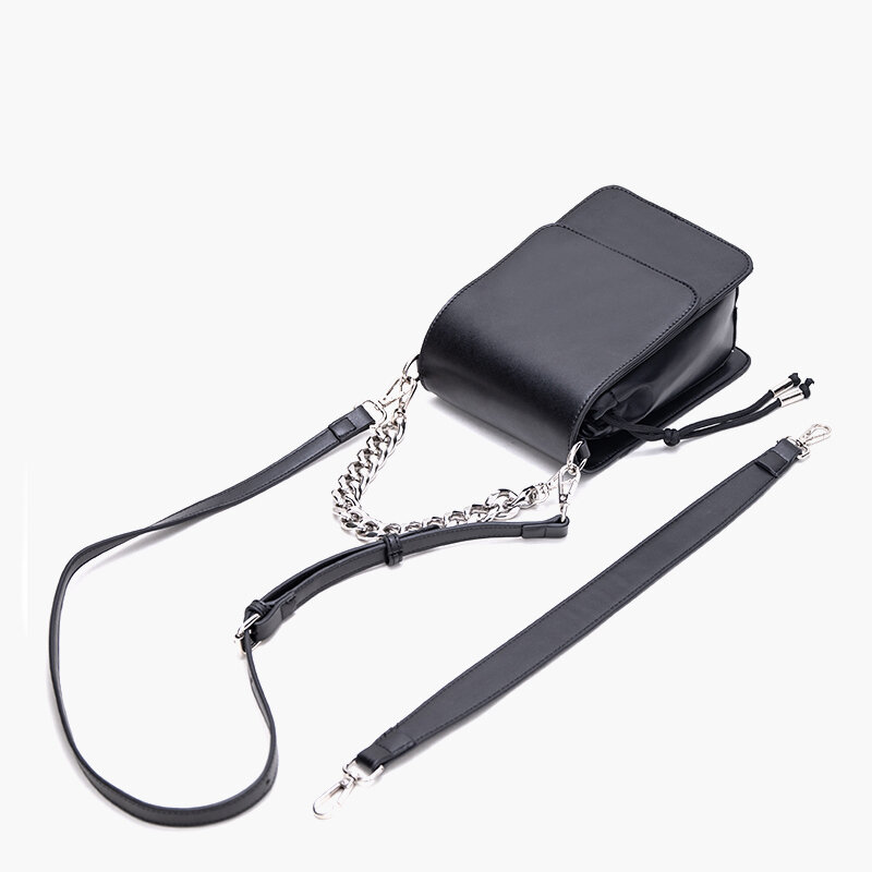 헤비 메탈 체인 겨드랑이 휴대용 크로스 바디 작은 사각형 가방, 간단한 드로 스트링 사각형 상자 휴대폰 가방 여성용 가방