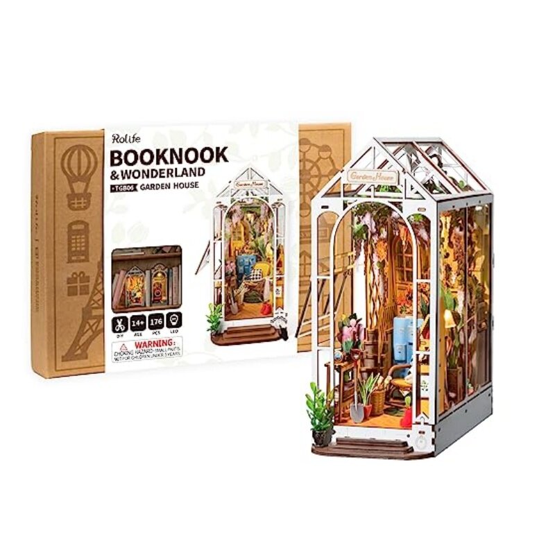 Robotime Rolife-casa de muñecas en miniatura de madera, libro de bricolaje, Nook, para estantería, inserto de muebles